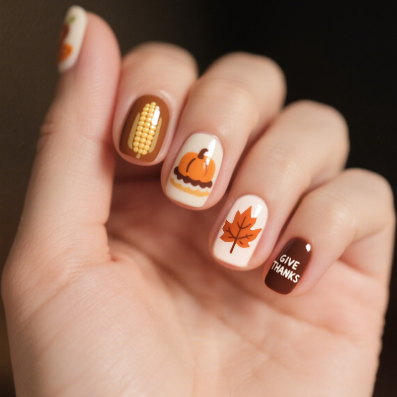 New Cross-Border Nail Art Patches Thanksgiving Maple Leaf Pumpkin Pattern Design Short Square Wearable Nail Patches Wholesale New Cross-Border Nail Art Patches Thanksgiving Maple Leaf Pumpkin Pattern Design Short Square Wearable Nail Patches Wholesale