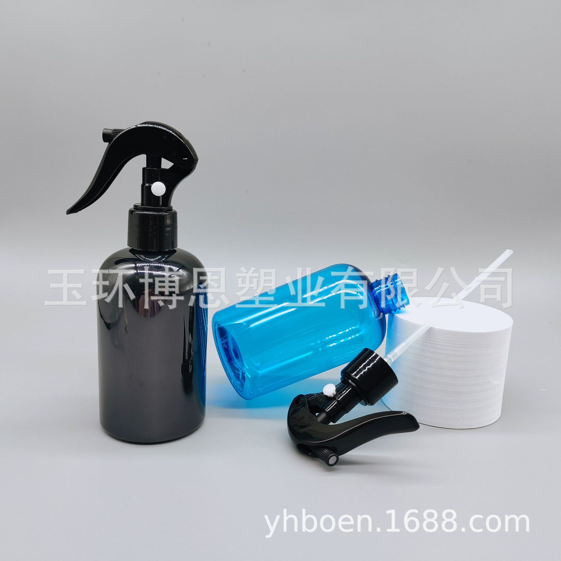 厂家供应   250ml圆肩蓝色喷雾瓶  PET塑料瓶  刻度瓶 清洁液