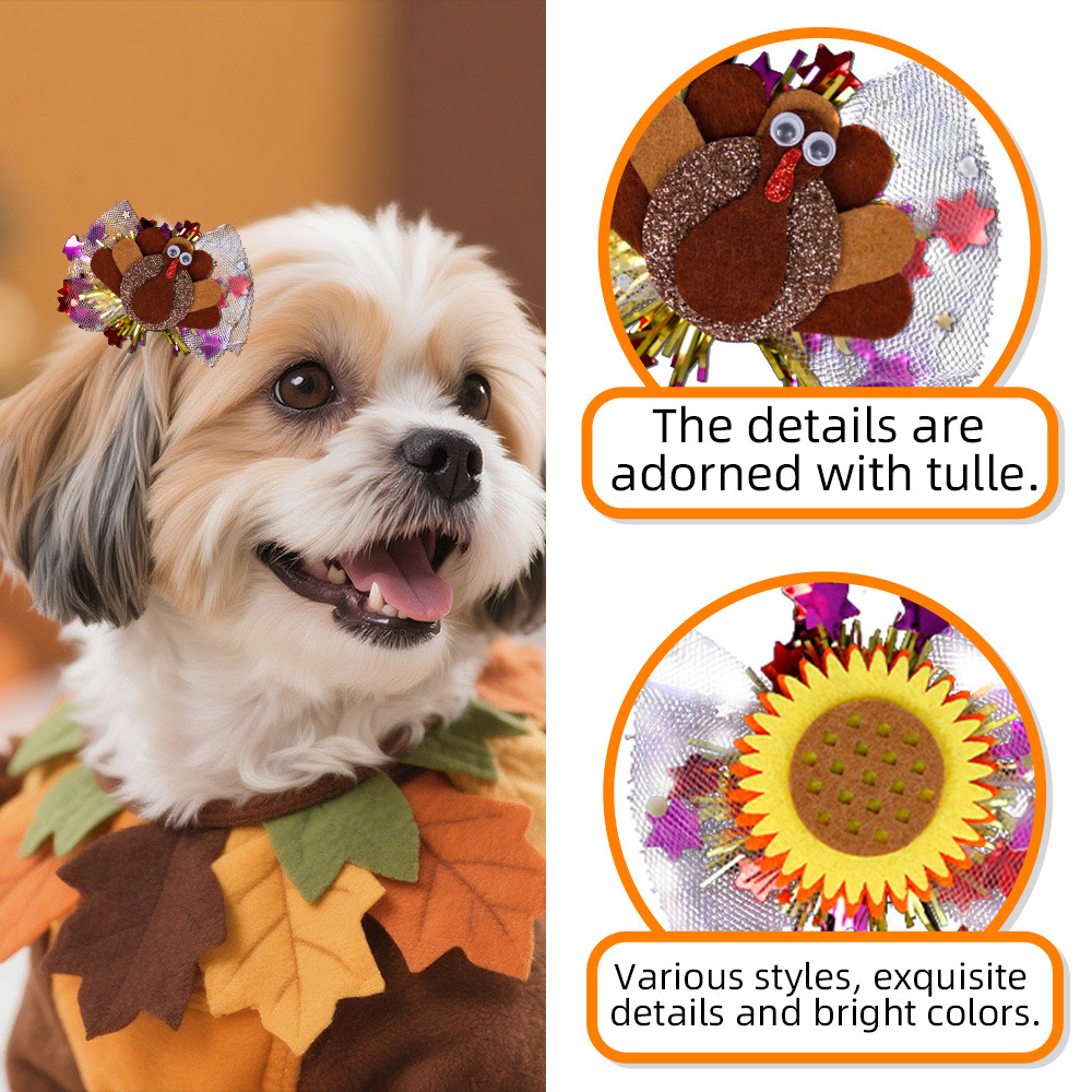 Día de Acción de Gracias accesorios para mascotas calabazas turquía mallas brocas de cabello perros gatos otoño festival de cosecha fiesta decoración tarjeta de cabello