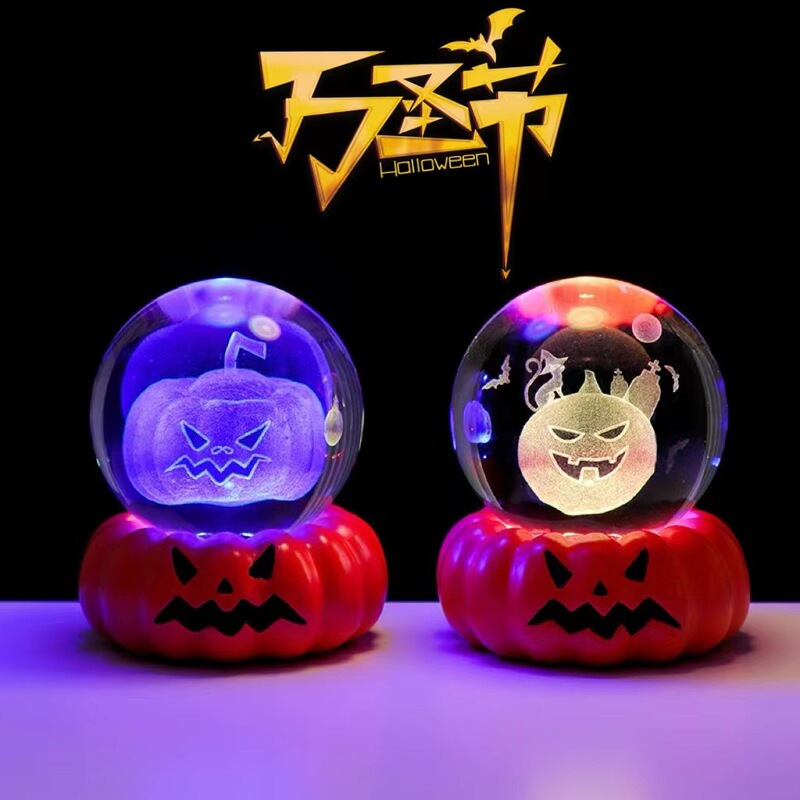 クロスボーダーハロウィンゴースト3Dクリスタルボールナイトライト発光ベースクリエイティブデスクトップ装飾オーナメントホリデーギフト|undefined