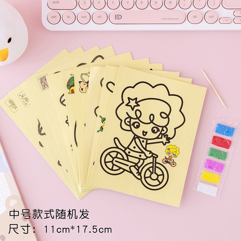 Pintura de arena para niños fondo amarillo pequeño crecimiento mediano y grande juguetes educativos jardín de infantes estudiantes de escuela primaria tarea hecha a mano creativa al por mayor