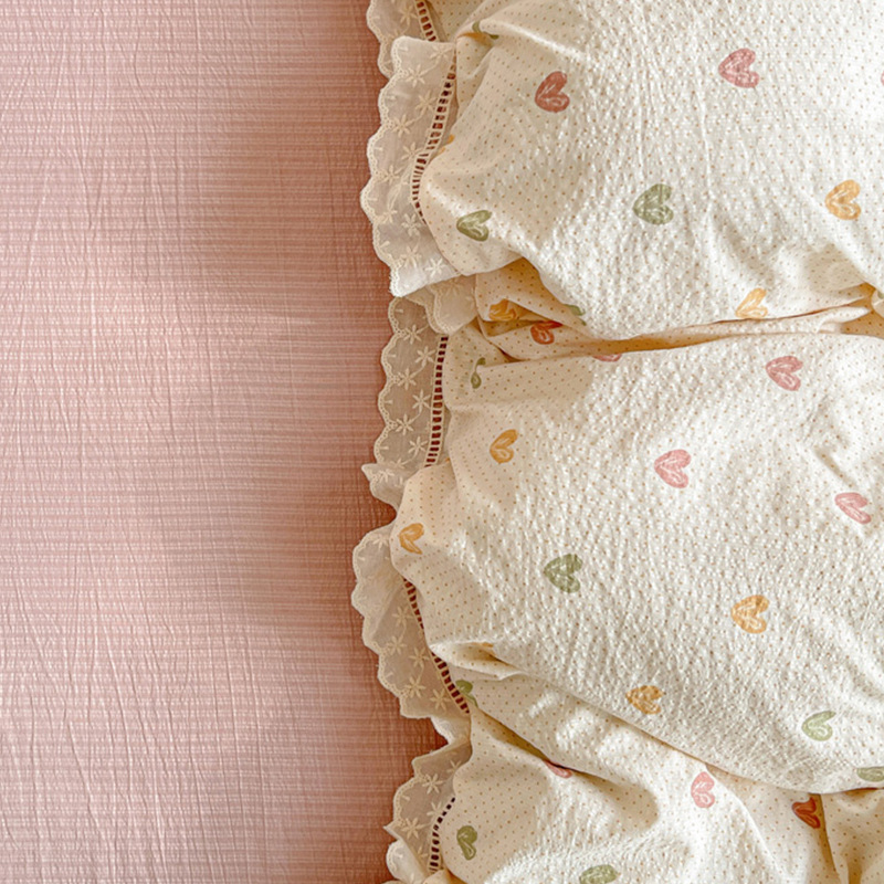 Una sola pieza de colcha de algodón de doble capa de colcha de hilo de flor de viento pastoral, una sola colcha de almohada de corazón de niña, algodón puro, pequeño sueño desnudo fresco