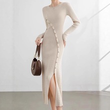 法式感开叉小香风针织连衣裙秋冬季女装时尚内搭收腰包臀裙