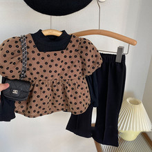 Ancorelala秋季新女童套装韩版时尚小花上衣打底衫长裤三件套