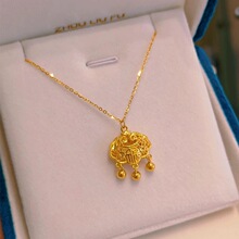 福字平安锁项链女古典中国风仿金工艺镂空设计铜镀金项饰工厂直销