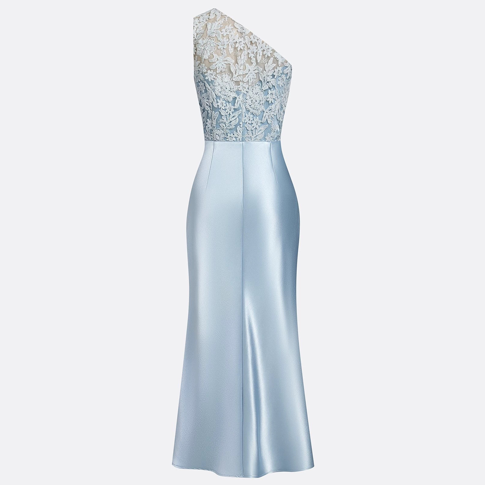 Summer Collection High-End Satin Evening Gown One Shoulder Design Sheer Mesh Panels Women's Fashion Dress_ecoleips.com