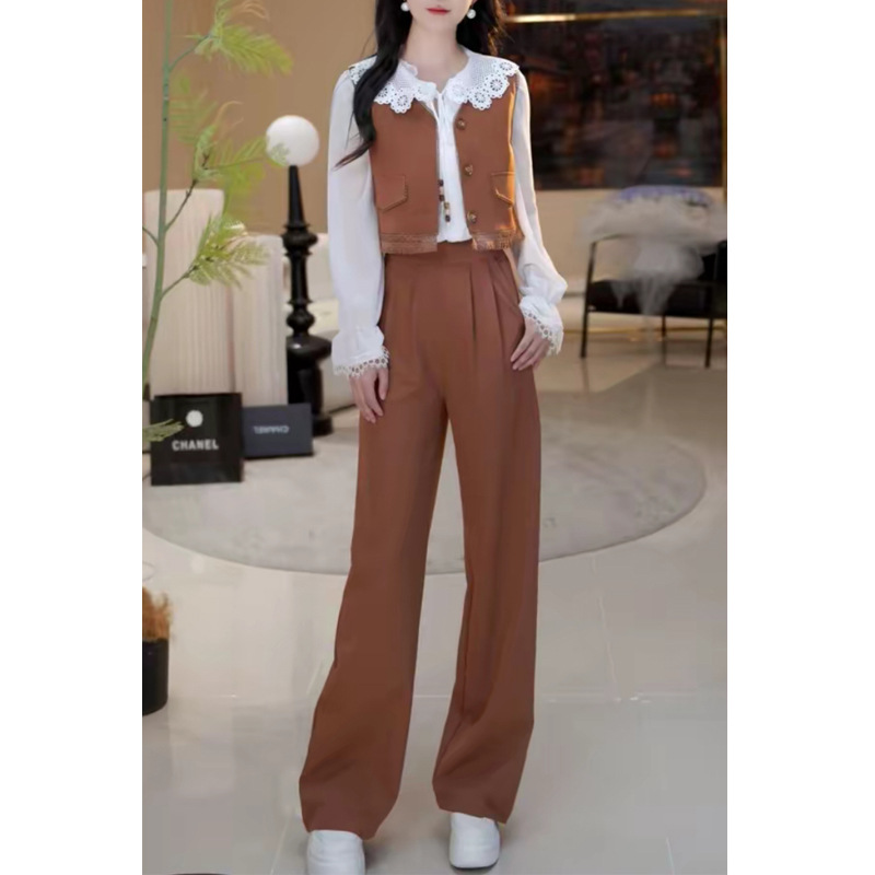 GraceChic Caramel Sweetheart Fashion Versatile Shirt And Set For Women 2025 Autumn New High-end Two-piece Pants Trend_voghion.com