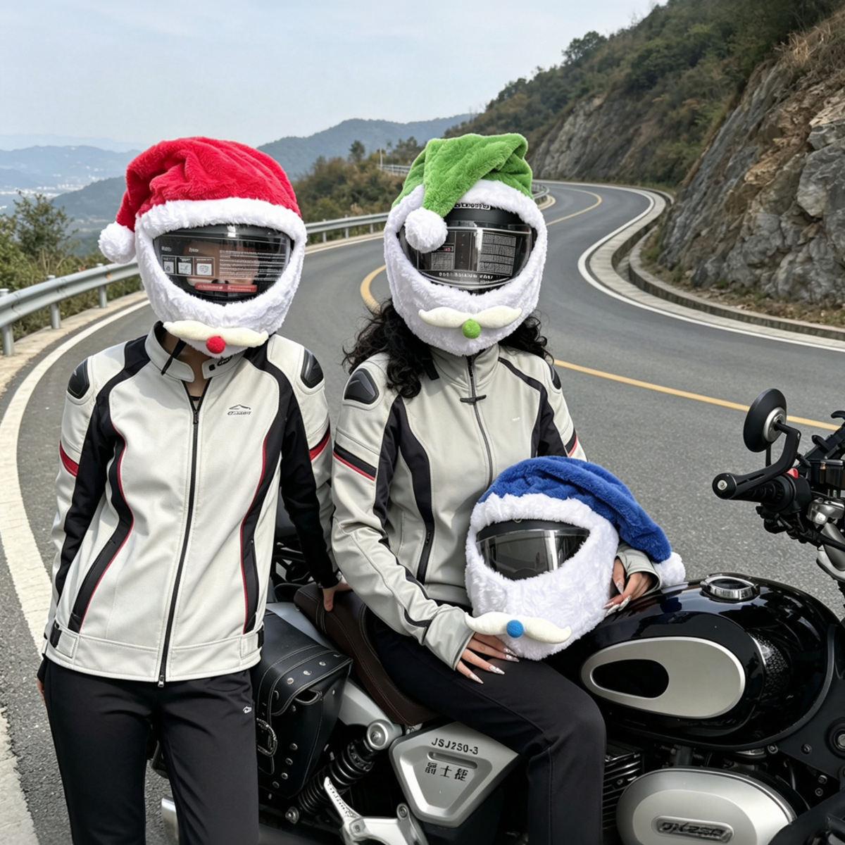 Motorcycle Cartoon Plush Helmet Cover Cross-border Cute Face Mask for Men and Women Riding Plush Protective Cover for Full Face Helmets