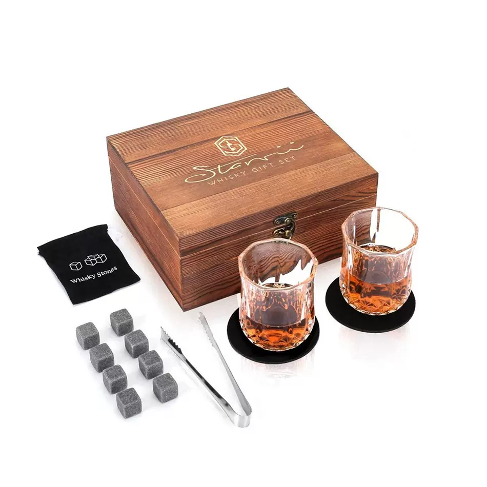 生产厂家冰酒石包装盒酒杯木盒雕刻礼物套装威士忌收纳盒现货优惠
