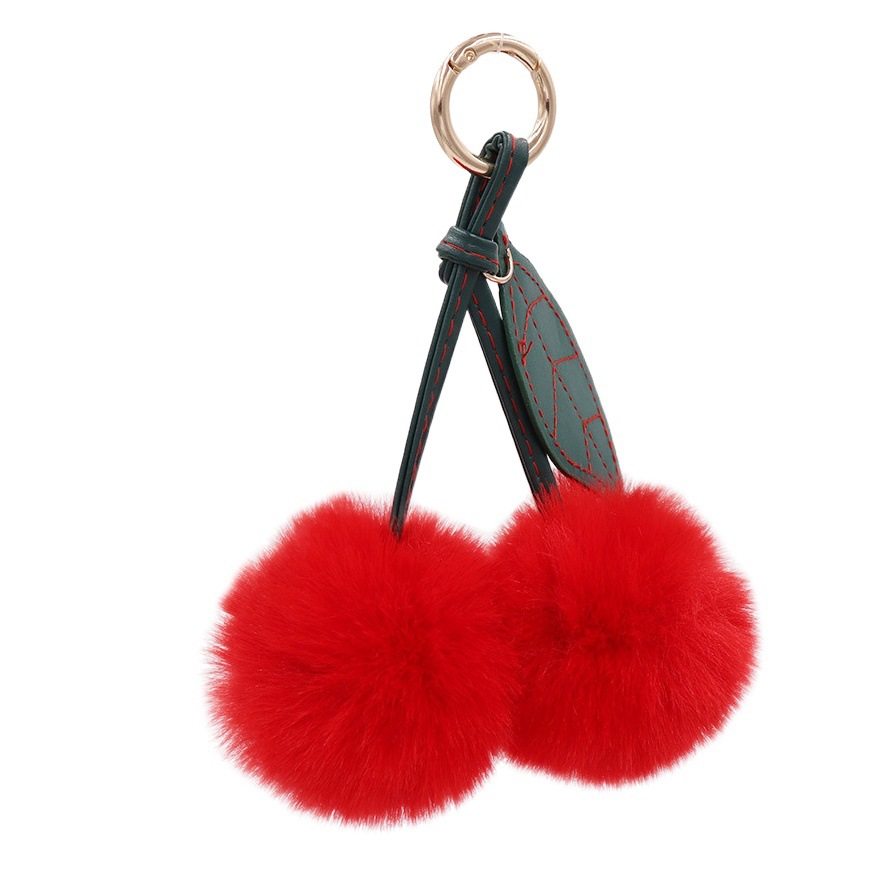 Fruta cereza felpa llavero bolsa de bola de piel de las mujeres llavero bolsa de mochila colgante adornos de la llave del coche