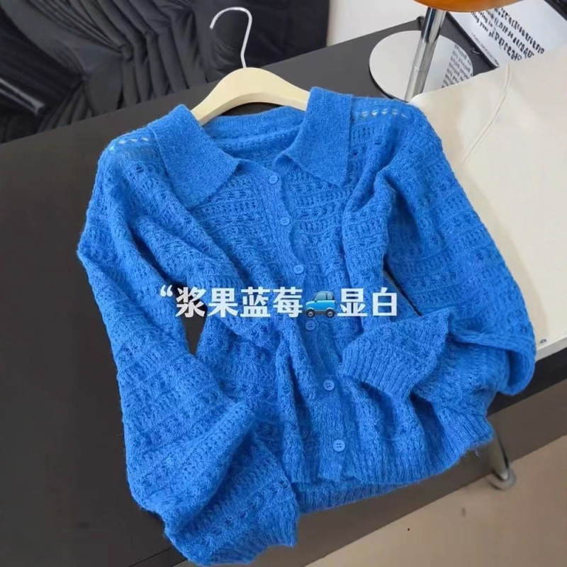 韩系圆领镂空花边针织开衫女早秋季2025新款时尚百搭减龄毛衣外套|undefined