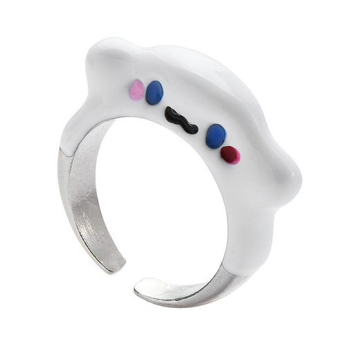 New big-eared dog and kitten, ever-changing monster opening, adjustable monster ring with bow, cute cartoon expression ring