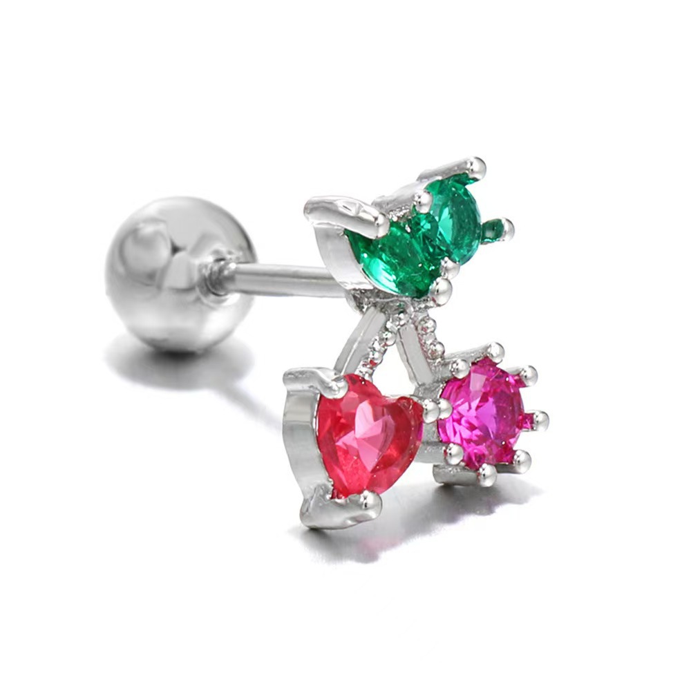 Copper Gold-Plated Ear Bone Nails Fruit Grape Pineapple Watermelon Summer Earrings Piercing Jewelry detail image 7