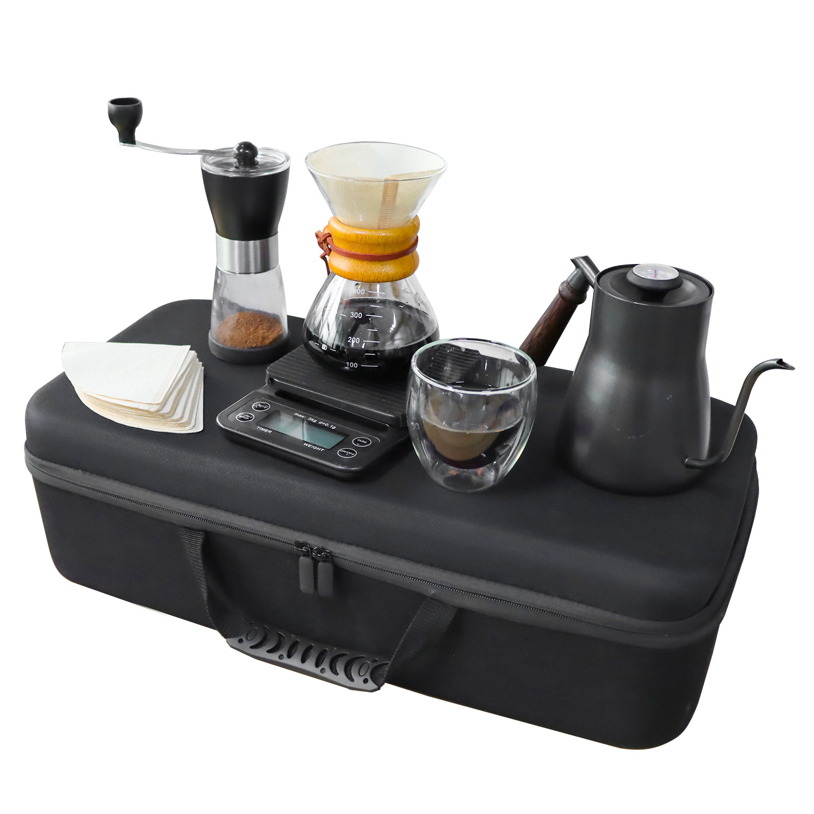 Conjunto de café de lavado de mano portátil, molinillo de frijoles de mano, caja de regalo, olla de lavado de mano doméstica para compartir, combinación al aire libre de taza de lavado de soja