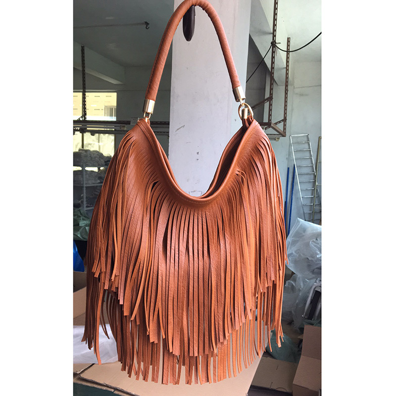 New women's soft leather bag, double-sided tassel bag, hand-held women's bag, single shoulder crossbody bag, hand-held large bag_voghion.com