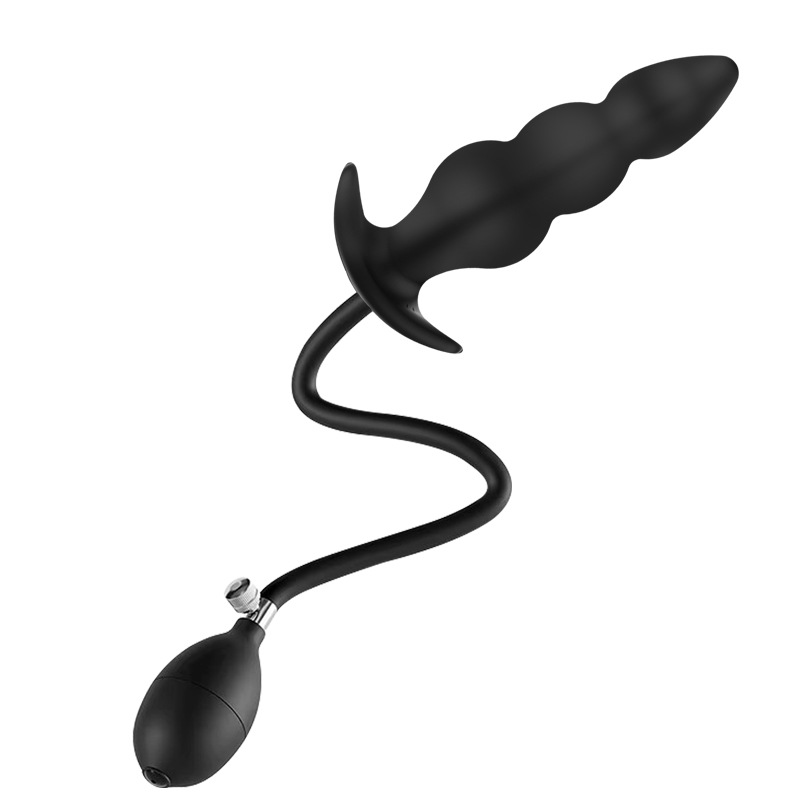 Inflatable Anal Beads Plug with Three Beads, Silicone Body, Black — detail image 17