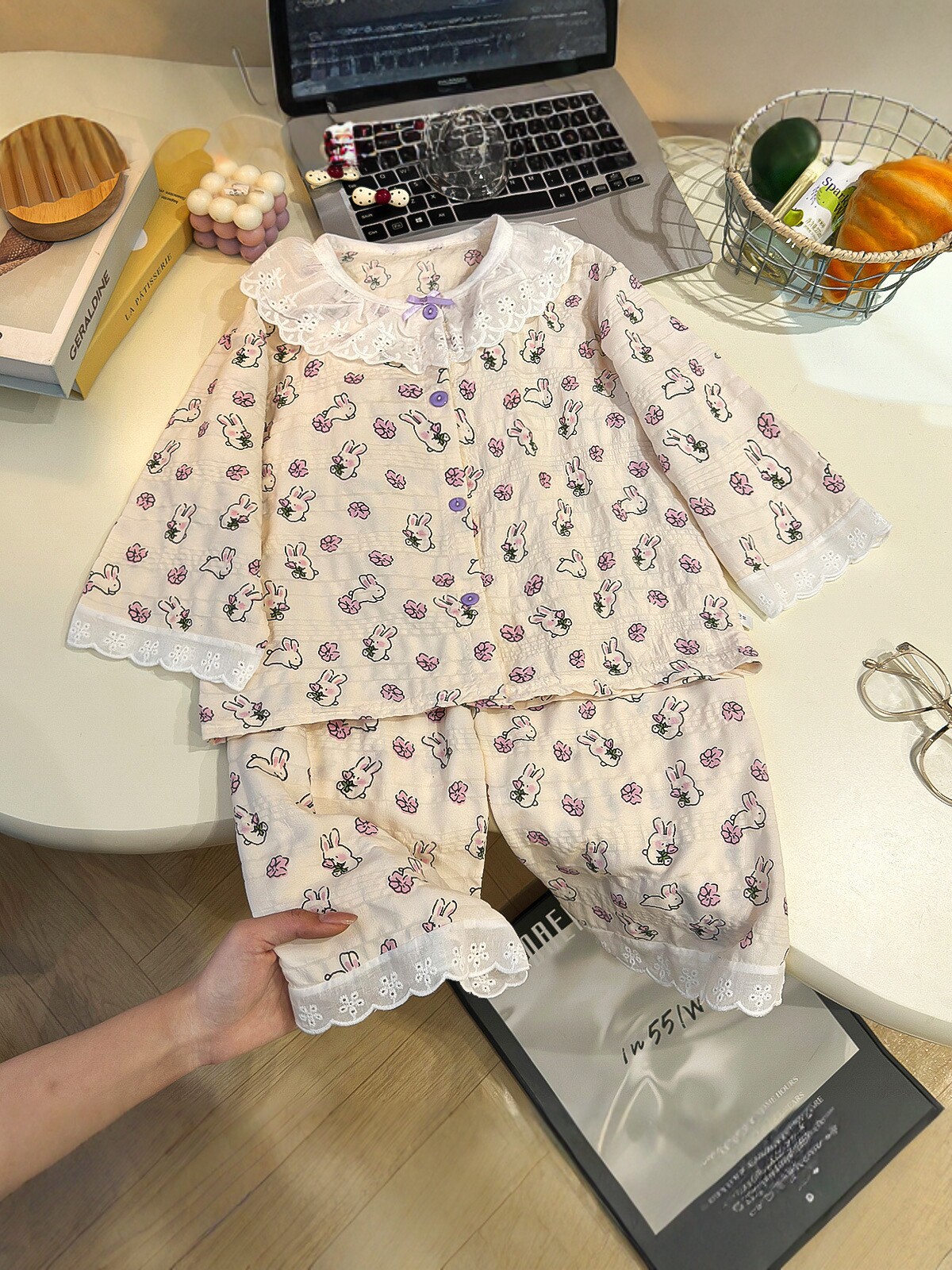 2026 nuevo conjunto de ropa de algodón para niños nubes niñas pijamas de dibujos animados delgados ropa de aire acondicionado transpirable