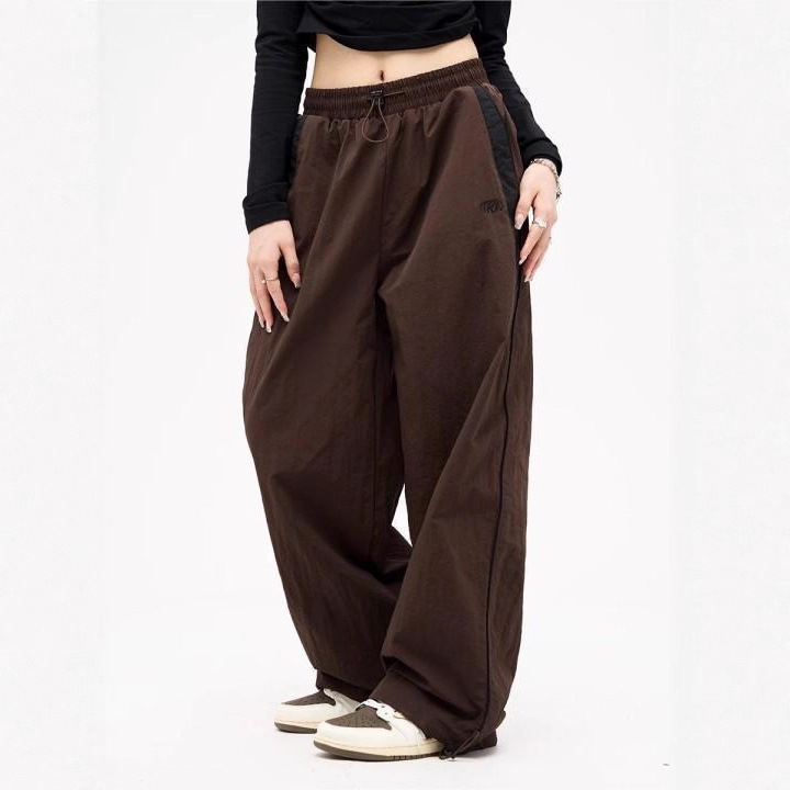 Harajuku Retro Street Casual Jogger Pants Hip-Hop Elastic Waist Sports Pants High-Waisted Loose Straight Wide-Leg Pants in Stock