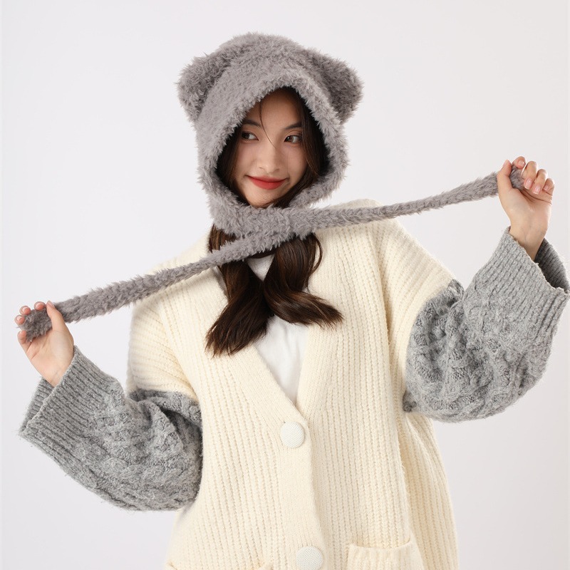 Φθινόπωρο και Χειμώνας Χαριτωμένη Μικρή Αρκούδα Λούτρινη Προστασία Αυτιών για Παιδική Κορεατική Έκδοση Ευέλικτη Ζεστασιά Διπλή Μπάλα Μαλλιών_voghion.com