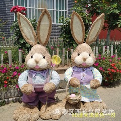 田園風大サイズの草編みのウサギのサブネットの赤いタイプの手作りのピーターウサギの90センチの緑の植栽の置物