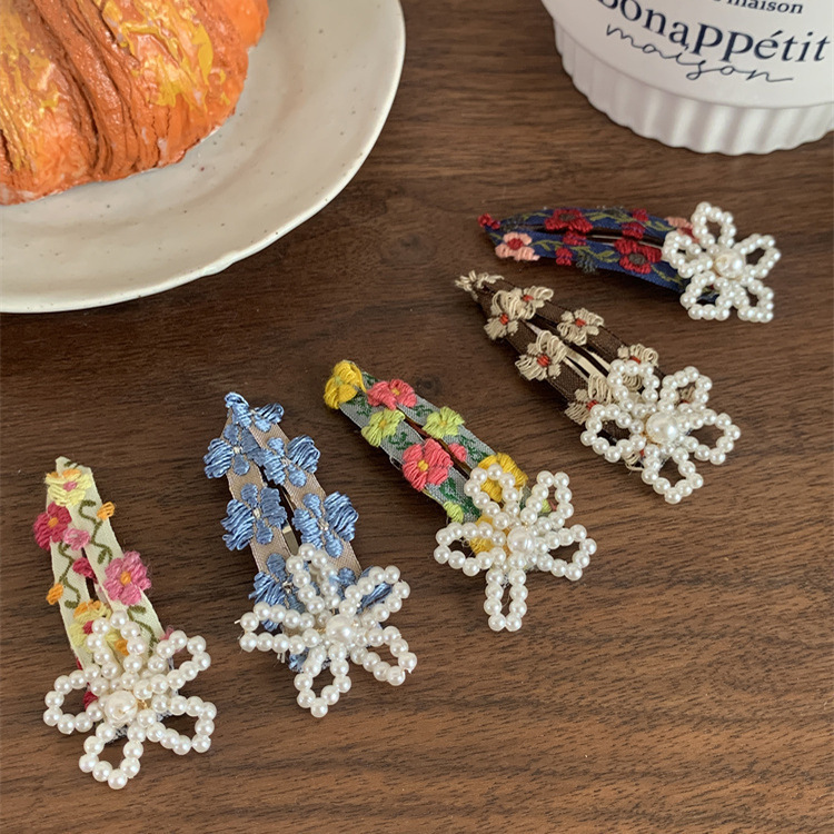국경 새 봄과 여름 꽃 구슬 꽃 물방울 머리핀 쌍 머리핀 사이드 클립 앞머리 클립 귀여운 사이드 클립