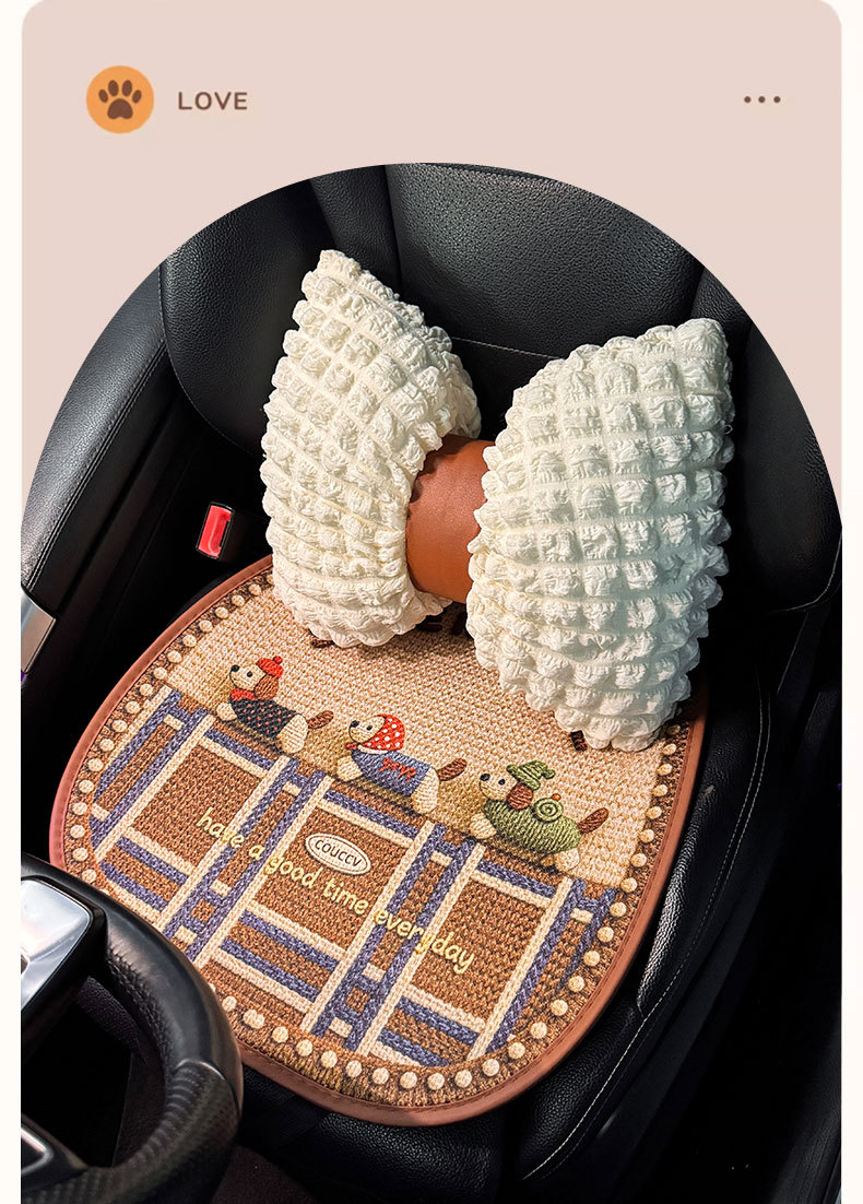 Linen Car Seat Cushion, Universal for All Seasons, High-End and Cute, Breathable Summer Cooling Pad for Women, Car Seat Cover Cushion