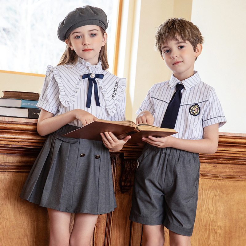 Preschool uniform 2022 summer JK skirt set British style shirt children class uniform primary school uniform wholesale