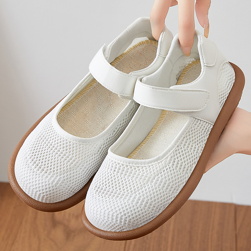 Zapatos mujer verano transpirable zapatos para madres de mediana edad y ancianas, suela suave, pies no cansados, zapatos individuales, zapatos de leche, suela suave casual, zapatos de tela para mujer