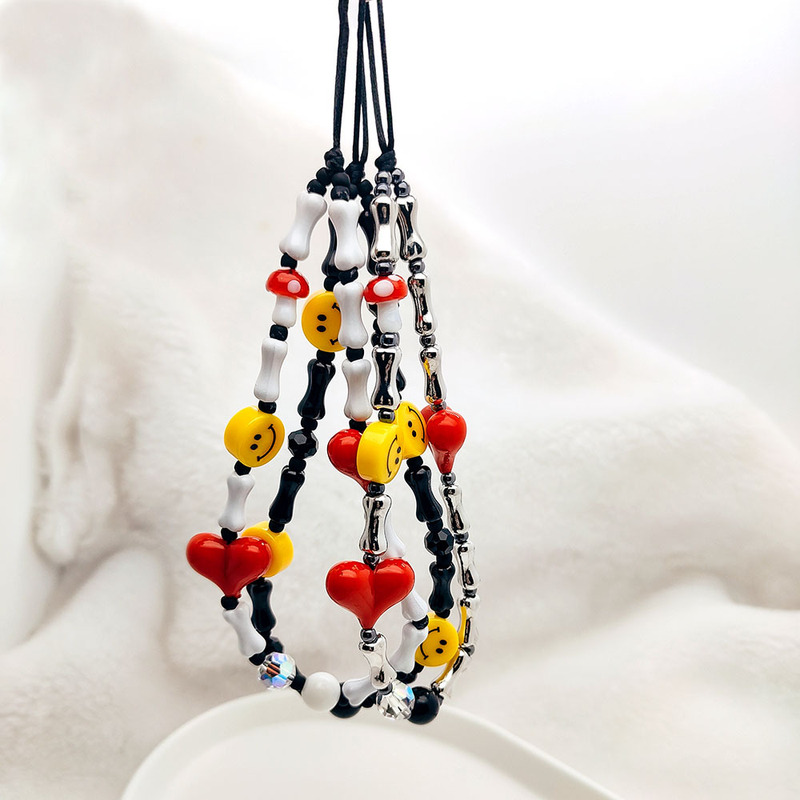 KKBEAD Funny Bone Wristband Mobile Phone Chain Girls Ins Wind Beaded Love Smiling Face Mobile Phone Rope Hanging Ornaments