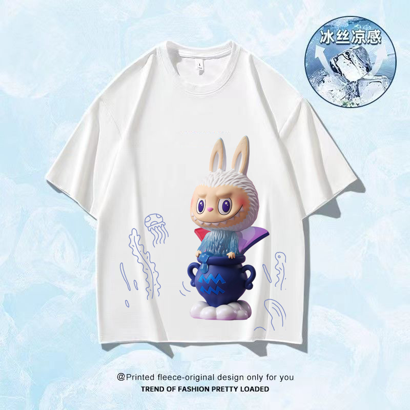 2026 helado seda camiseta impresa de manga corta logotipo grande ropa de trabajo DIY ropa de trabajo impresa de cuello redondo camiseta