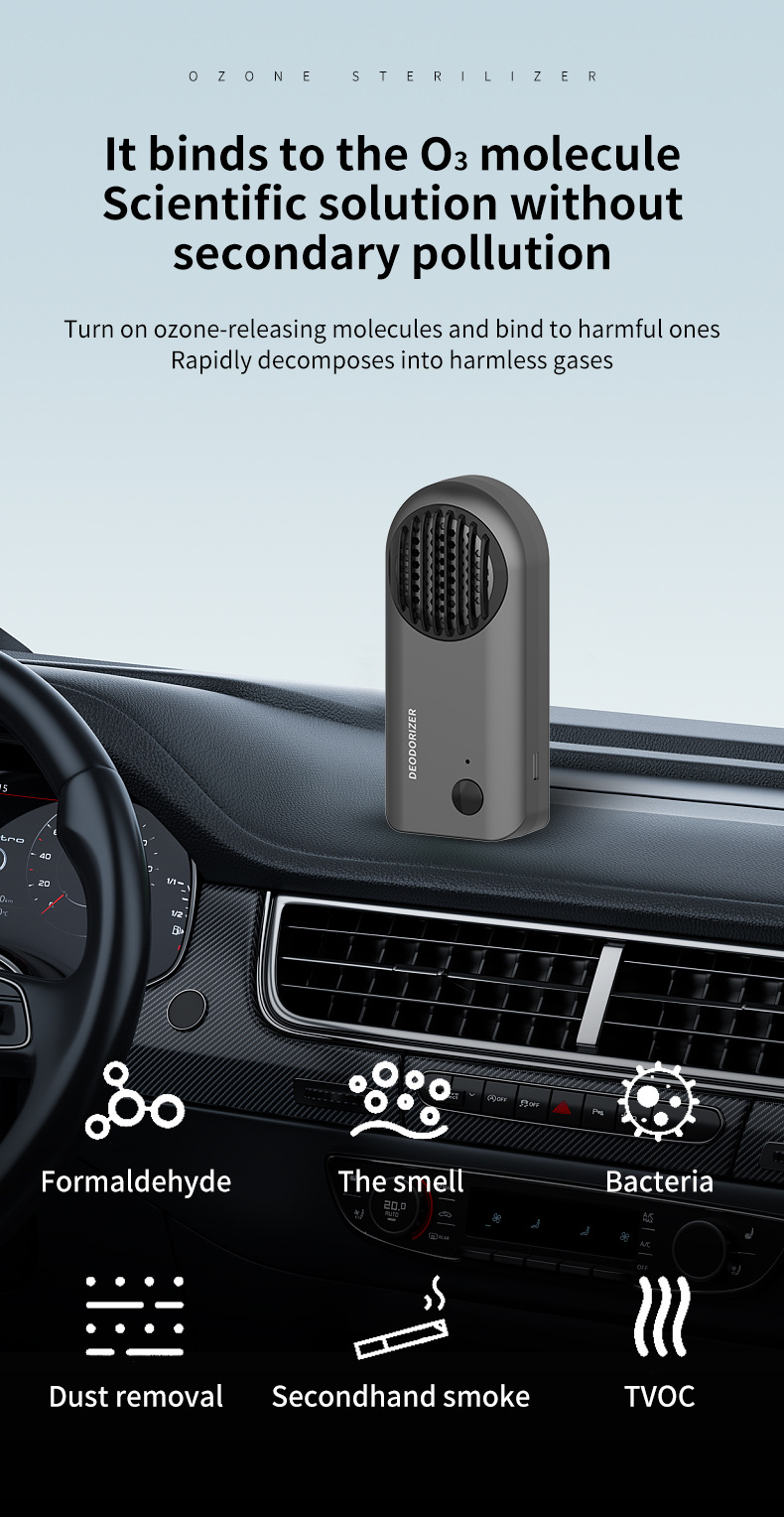 Car purifier deodorizer for the car interior and living room, removes smoke odor, deodorizes and freshens, portable air purifier