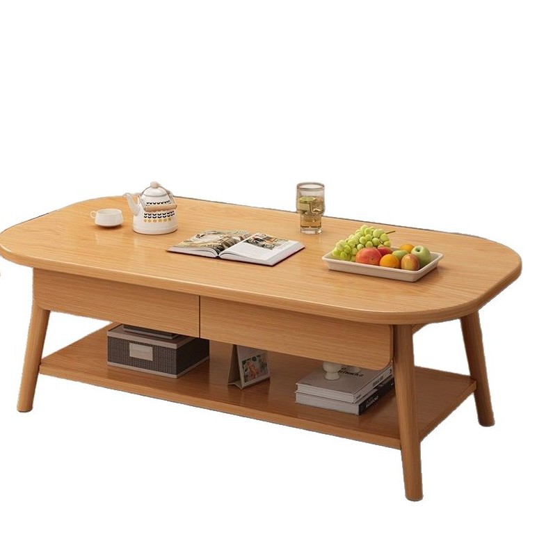 Pierna de madera maciza sala de estar hogar pequeño apartamento sofá mesa nuevo simple y creativo cajón de doble capa tronco viento mesa de centro