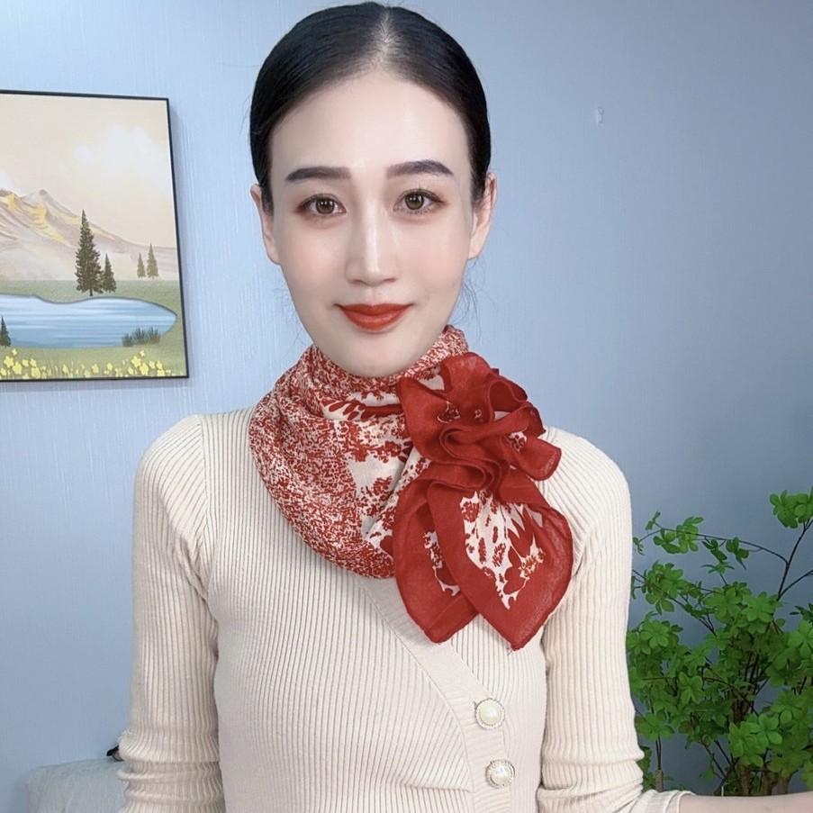 【Red Brocade Blessing】New Autumn/Winter Cotton and Linen Feel Large Square Scarf, Neck Warmer, Stylish and Fashionable Scarf, 90cm Square Scarf