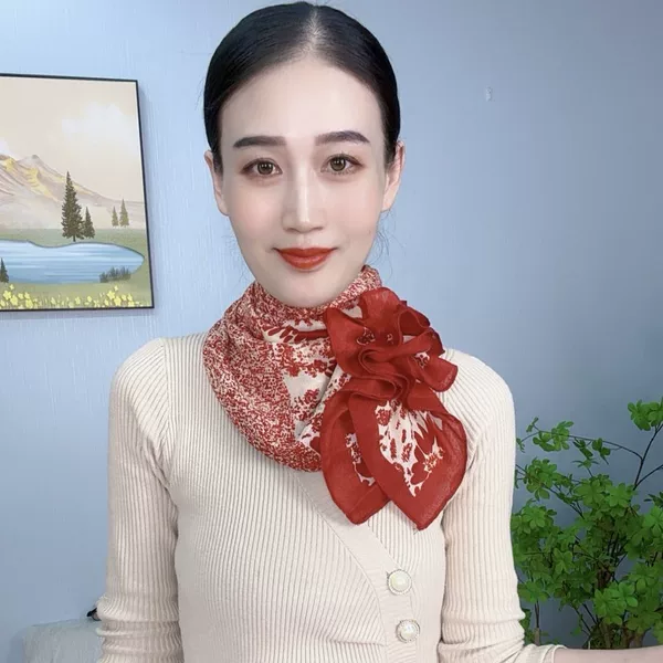 【Red Brocade Blessing】New Autumn/Winter Cotton and Linen Feel Large Square Scarf, Neck Warmer, Stylish and Fashionable Scarf, 90cm Square Scarf