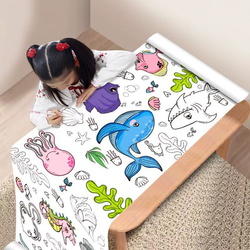 Детская граффити-картина, свиток с заполненной цветной бумагой для рисования, длинный рулон для рисования, детская роспись, детский сад, не пачкает стену, можно вырезать своими руками