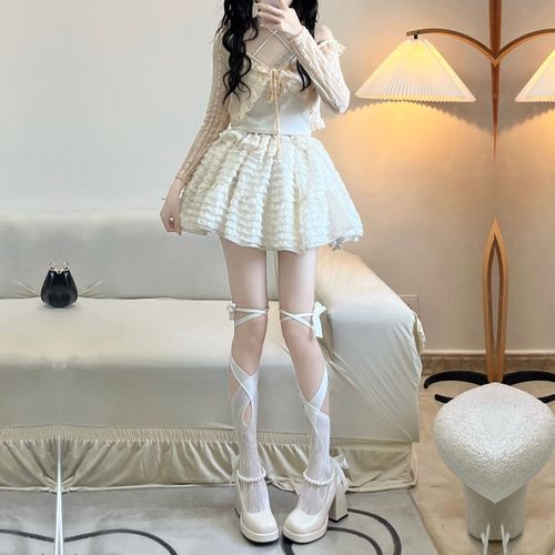 Spring and summer Lolita lace cross-tie mid-calf socks for women with hole mesh hollow versatile jk pile socks