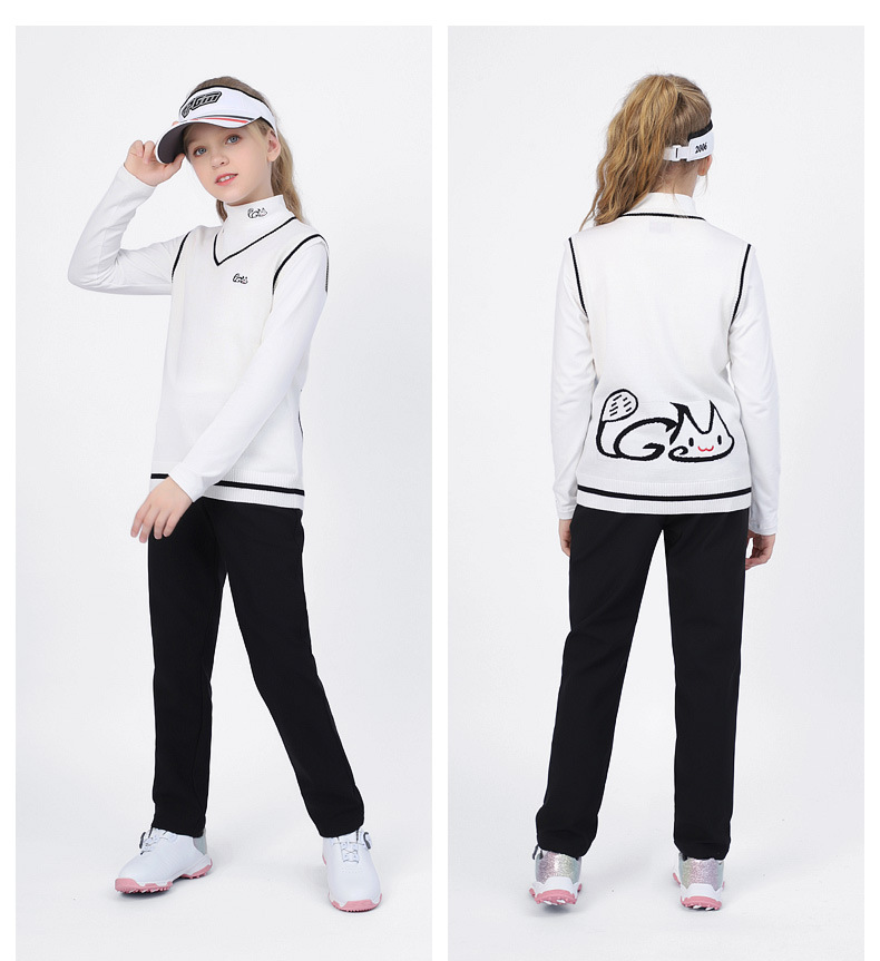 Áo vest len golf nữ trẻ em PGM mùa thu đông, form thoải mái ấm áp — Áo vest len yf418 Màu Đỏ, Áo vest len yf418 màu trắng, Áo vest len yf418 màu xanh nước biển chi tiết 5