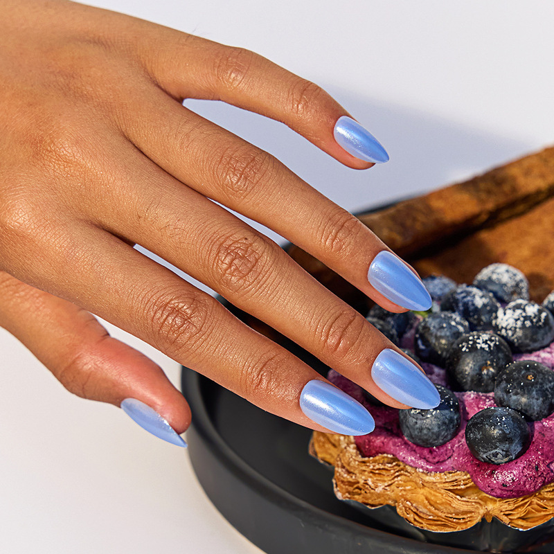 30 Pieces of Light Blue Pearlescent Powder Export Wearable Nails Customized Nails Classy Beauty Area Classy Fake Nail Factory