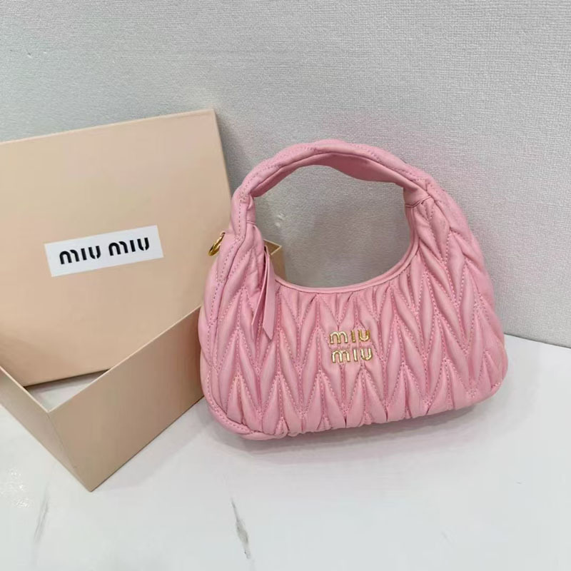 miu千金大小姐褶皱HOBO腋下包小羊皮饺子包手拎单肩斜挎月牙女包|undefined