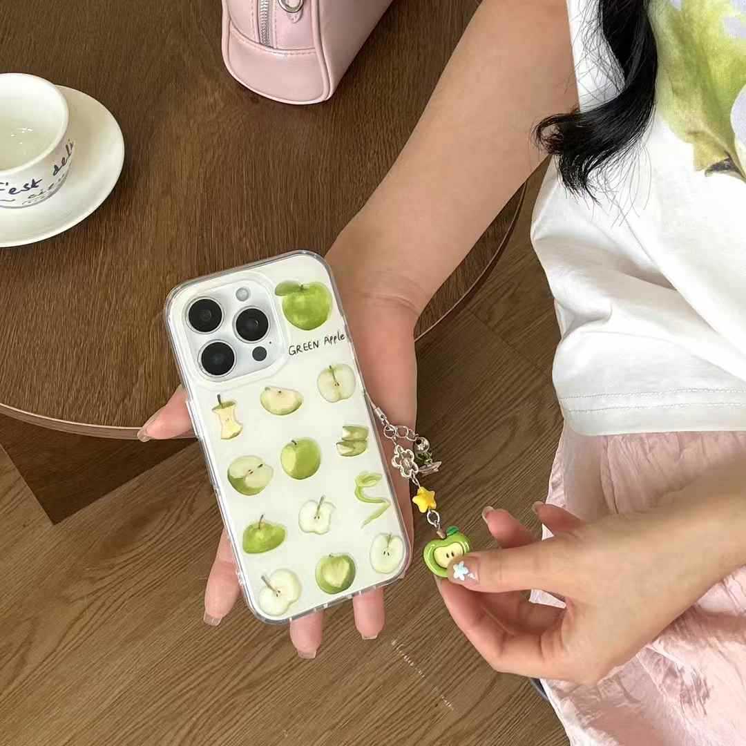 Verano fresco y diverso verde manzana apta iphone16ProMax colgante 14 Apple 15 funda para teléfono móvil 13 mujer 16