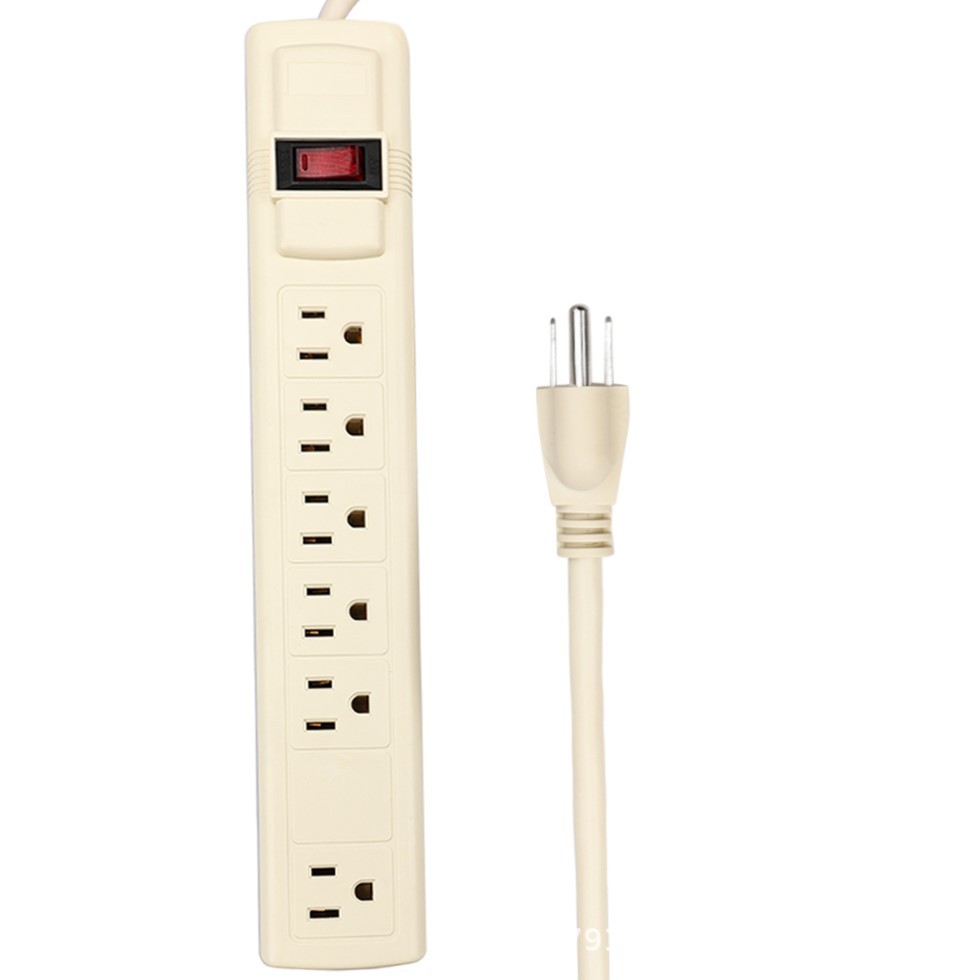 美标米色6孔排插线板 插座浪涌保护过载开关 南美 美客多热销插排