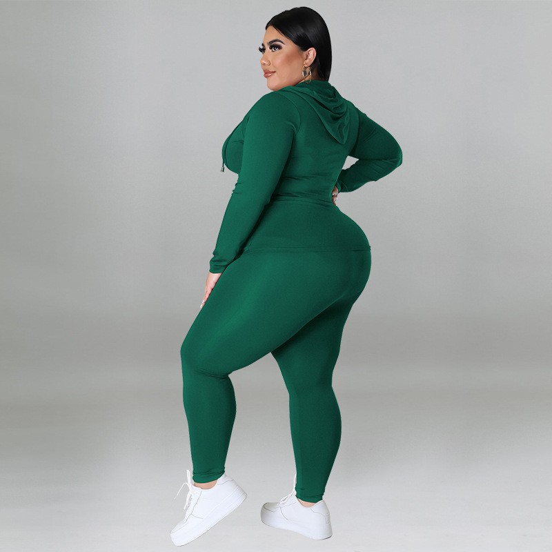 Plus Size Women's Clothing Solid Color Hooded Long Sleeve Fashion Casual Set Autumn Wear_ecoleips.com
