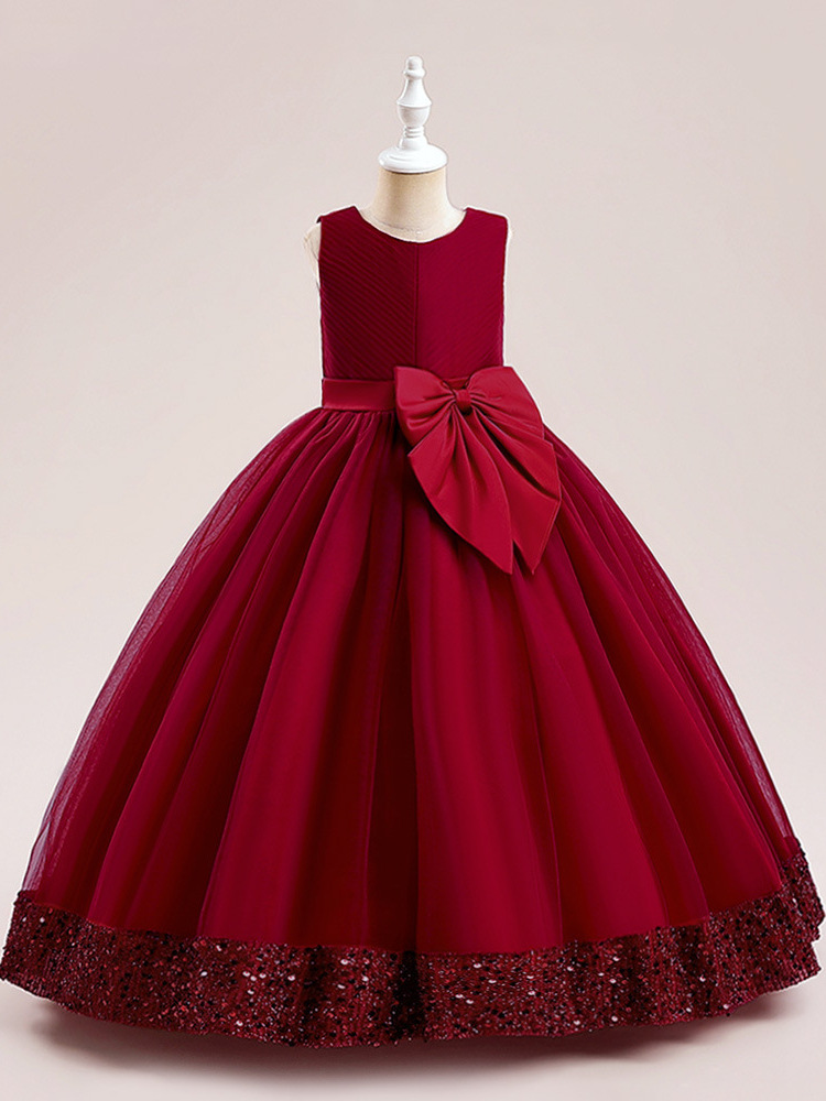 Vestido de niña Vestido medio y grande para niños Flor de rendimiento ropa para niños vestido de novia vestido largo de niña princesa vestido de malla de lentejuelas