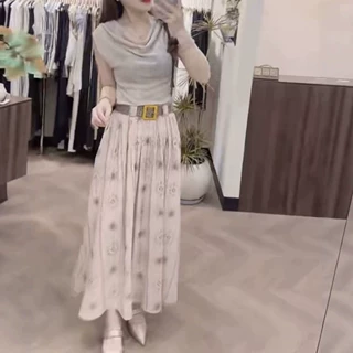 26168新大爱美依缘2026夏季法式堆领花朵上衣高腰印花半身裙女装