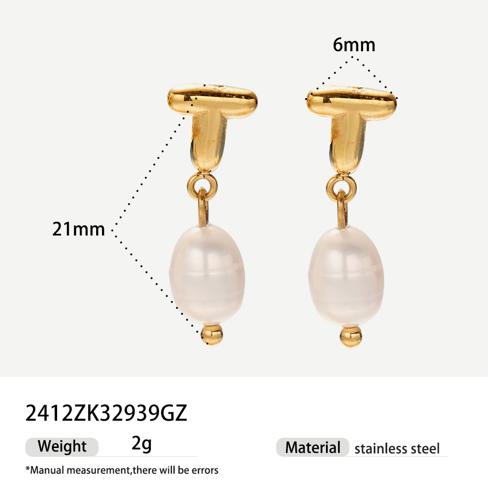 Alta europa y americana de acero inoxidable pendientes de perlas de alta calidad nicho simple joyería de acero de titanio letras pendientes de oro y plata mujeres