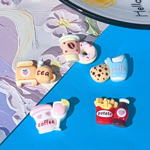 Food and Play Series French Fries Coke Donut Coffee Milk Bread Hairpin Haircord DIY Material Resin Accessories