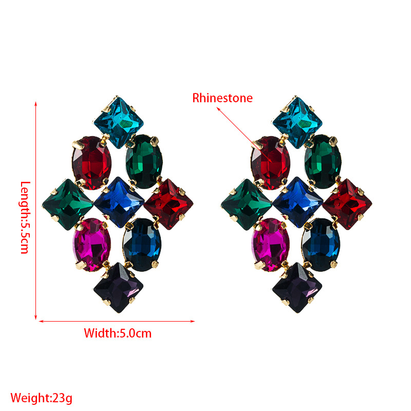 Fashion Color Rhinestone Series Rhombus Earrings Wholesale Nihaojewelry display picture 1