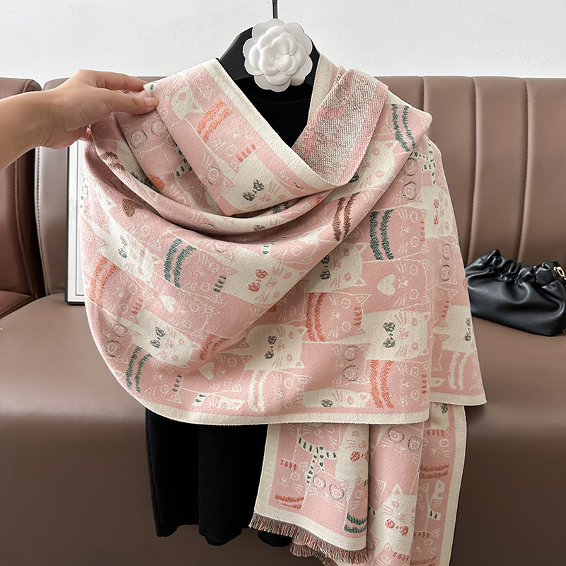 Bufandas coreanas de cachemira de dama 2025 pájaros con un bufón de aire acondicionado que se vuelve más grueso y cálido