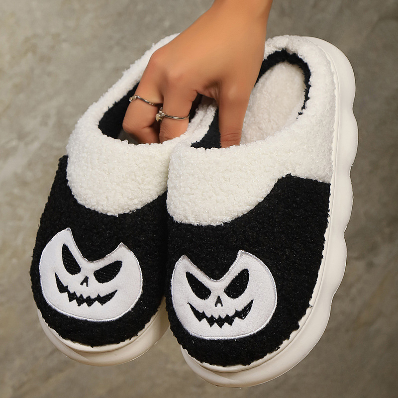 Pantofole divertenti di zucca di Halloween per le donne con fondo spesso invernale per la casa al coperto antiscivolo per la casa_voghion.com