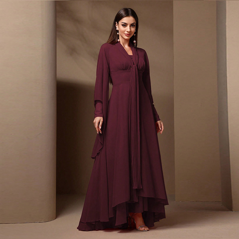 KY805-13 Amazon cross-border foreign trade V-neck long-sleeve evening dress for prom, party, and everyday wear in solid color KY805-13 Amazon cross-border foreign trade V-neck long-sleeve evening dress for prom, party, and everyday wear in solid color